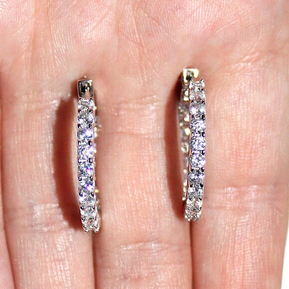 Sterling Silver Cubic Zirconia Hoop Earrings - Picture 8 of 8